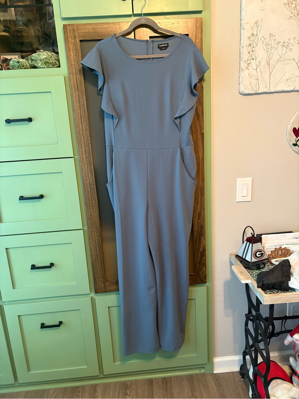 Bebe Blue Short-Sleeve Jumpsuit